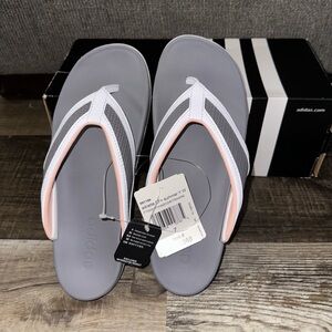 Adidas Adilette Gray and White Flip Flops with Cushioned Sole